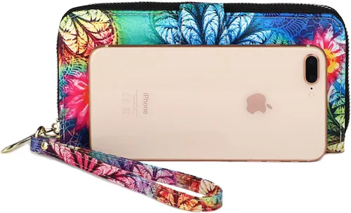 Miniatura 109 de Cartera de mano para mujer, estilo bohemio, con RFID, elegante, espaciosa con correa para viajes, capacidad para tarjetas, teléfono, dinero