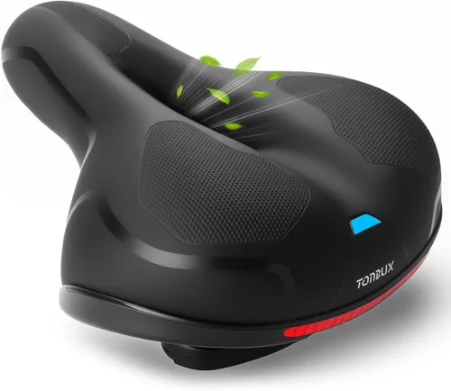 TONBUX Comfortable Bike Seat for Men Women with Dual Shock Absorbers, Memory Foam Bicycle Seat with Waterproof Cover, Padded Bike Saddle for
