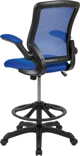 Miniatura 11 de Flash Furniture Kale Silla de dibujo ergonómica de malla azul con respaldo medio Anillo de pie ajustable, brazos abatibles