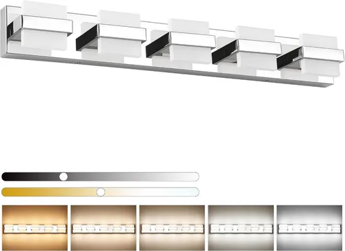 Miniatura 28 de SOLFART Lámpara de baño cromada de 3 luces, luz de tocador sobre el espejo, lámparas LED modernas, 5 colores de temperatura ajustable moderna