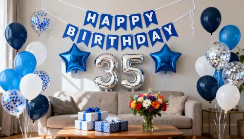 Miniatura 14 de Decoración de fiesta de cumpleaños número 33, color azul y plateado para hombres, pancarta de feliz cumpleaños número 33, globos de papel de 33rd
