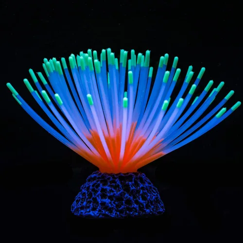 Miniatura 10 de Uniclife Bola de erizo de mar azul iridiscente de imitación para acuario, adorno de silicona artificial con efecto brillante para decoración