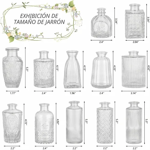 Miniatura 2 de RUCKAE Juego de 12 jarrones pequeños transparentes para brotes a granel, jarrones de vidrio para mini flores para centros de mesa, decoraciones
