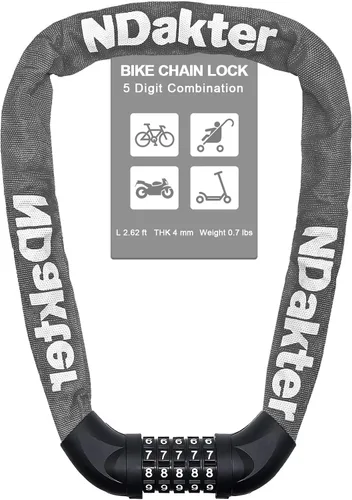 Miniatura 47 de NDakter Cerradura de cadena para bicicleta, combinación de 5 dígitos, resistente, antirrobo, cerradura de bicicleta de seguridad