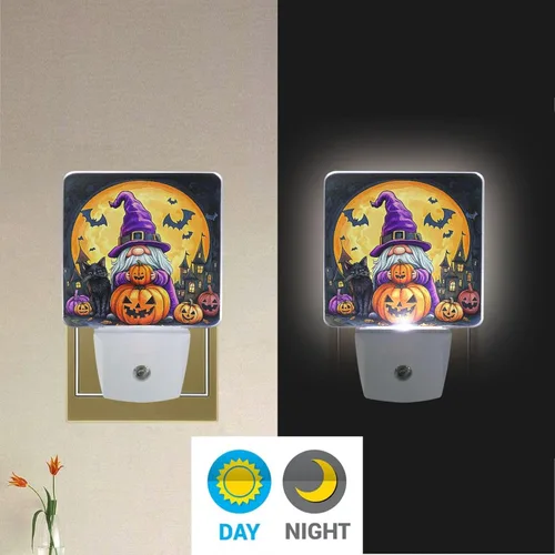 Miniatura 5 de Wusikd Juego de 2 luces nocturnas de gnomos de Halloween, luces LED enchufables con sensor de atardecer a amanecer, lámpara con sensor automático