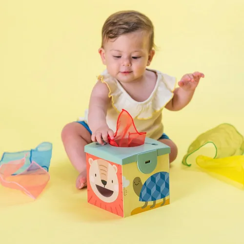 Miniatura 2 de Taf Toys Caja de Pañuelos Sensoriales para Bebés, Caja de Permanencia de Objetos, Juego Imaginativo para Bebés y Niños Pequeños, Juguetes