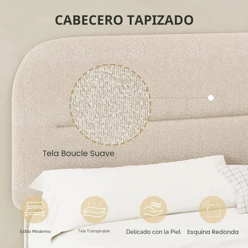 Miniatura 4 de HOMBCK Marco de Cama Boucle Tamaño Twin, Marco de Cama Tapizado con Cabecero, Marcos de Cama Twin para Niños, Pie de Cama Engrosado/Esquinas