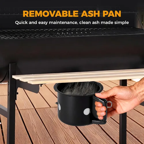 Miniatura 7 de MASTER COOK Parrilla de carbón de barril con estante frontal plegable de madera, 686 pies cuadrados área de cocina al aire libre, termómetro