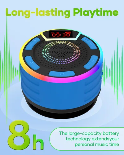 Miniatura 8 de ssuowao - Altavoz de ducha Bluetooth IPX7 impermeable con pantalla LED, radio FM, ventosa, micrófono integrado, mini altavoz para baño, viajes