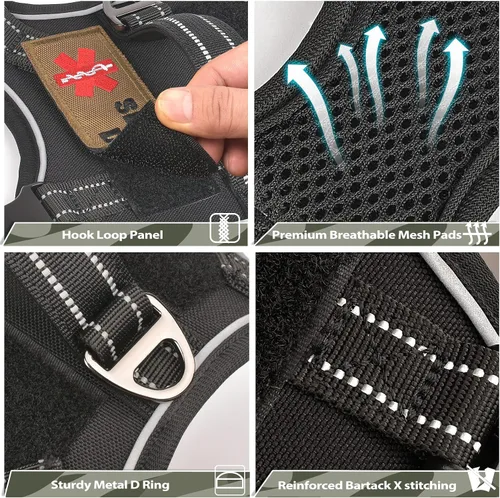 Miniatura 6 de Arnés táctico XS para perro, chaleco de servicio militar para perro con mango vertical, chaleco para cachorros pequeños sin tirones para Negro