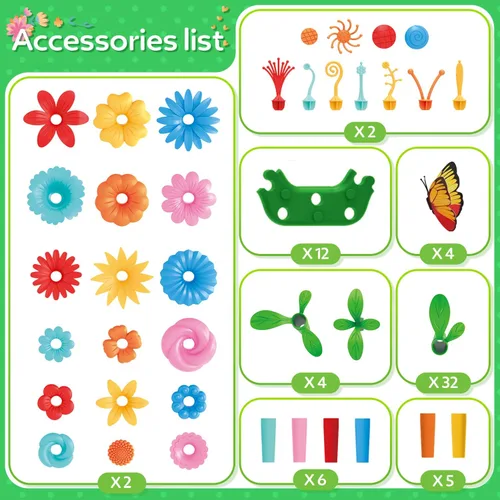 Miniatura 3 de YEEBAY Juguetes de construcción de jardín de flores para niñas de 3, 4, 5, 6, 7 años de edad, juguetes de jardinería STEM para niños, juego