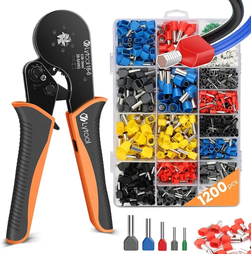 Lytool Kit de Herramienta de Engarzado de Férulas, Engarzadora de Trinquete Hexagonal para 28-5 AWG, Férulas de Cable Aisladas, Engarzadora de
