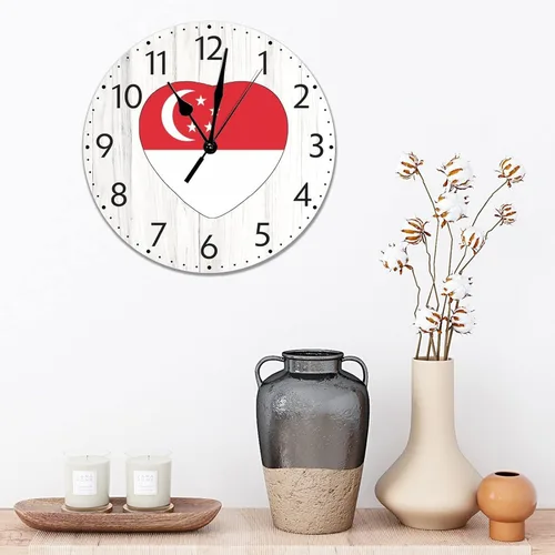 Miniatura 3 de UFunhome Reloj de pared con bandera de Singapur, con diseño de bandera nacional, sin tictac, funciona con pilas, 10 pulgadas, bandera nacional