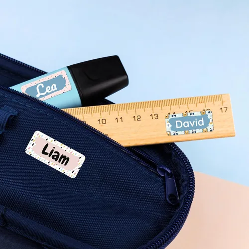 Miniatura 6 de Etiquetas de nombre personalizadas para niños [70 unidades] – Calcomanías de nombre impermeables para la escuela, artículos y ropa – Etiquetas