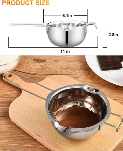 Miniatura 2 de Olla de acero inoxidable doble con 600ML para derretir chocolate, caramelo y fabricación de velas (acero 18/8, inserto universal)