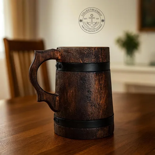 Miniatura 2 de Taza de cerveza de madera hecha a mano, jarra vikinga rústica para café, té o cerveza tallada vintage para padrinos de boda, regalo de boda