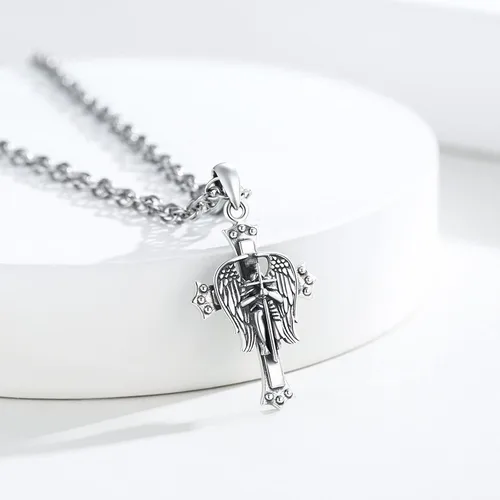 Miniatura 4 de Brisskaari Collar ovalado de San MiguelSan Cristóbal para mujeres y hombres plata de ley 925 collar con colgante de amuleto de San Patricio arcángel
