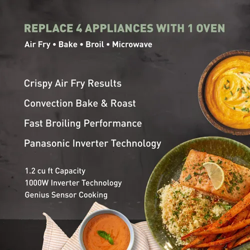 Miniatura 3 de Panasonic HomeChef Combo de Microondas y Freidora de Aire de Mostrador 4 en 1, 20 Preajustes que Ahorran Tiempo + Recetas Vinculadas a la App, Horno