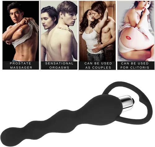 Miniatura 4 de Tapón anal vibrador de silicona suave con cuentas anales, diseño graduado, vibrador anal de silicona impermeable para punto G, juguete sexual anal