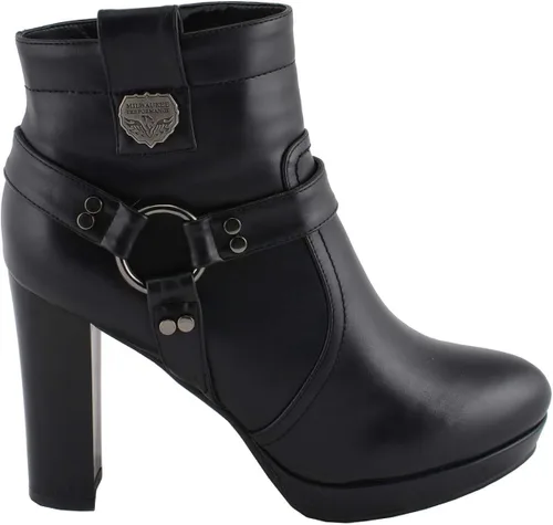 Miniatura 3 de Milwaukee Leather MBL9432 - Botines negros con arnés para mujer con tacón de bloque