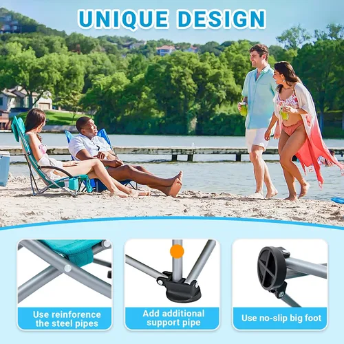 Miniatura 4 de KingCamp Paquete de 2 sillas de playa ligeras y plegables con respaldo alto con soporte para tazas, bolsa de almohada para acampar al aire libre