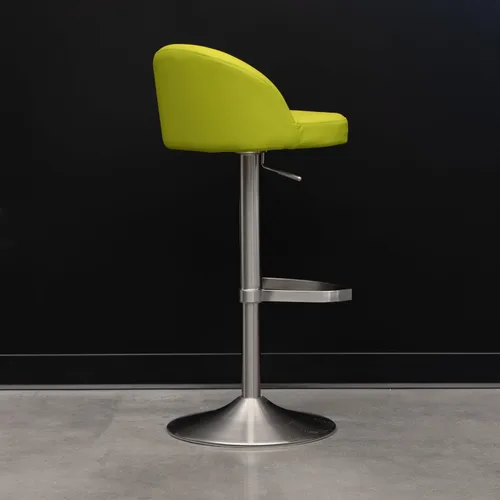 Miniatura 4 de ZURI Taburete de bar moderno Mimi suave verde lima, asiento de cuero sintético, acero inoxidable cepillado altura ajustable