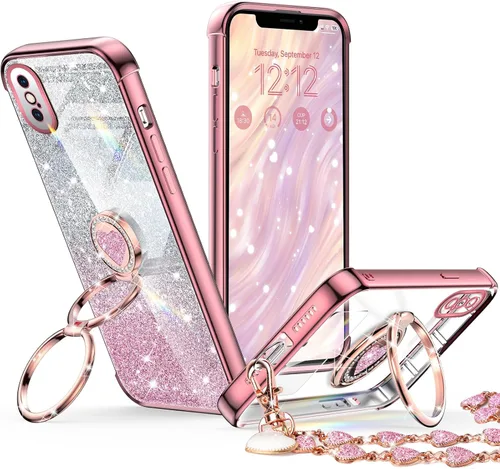 Miniatura 24 de XYZ para Funda de iPhone Xs Max con Soporte, Funda de Teléfono con Doble Soporte de Anillo, Funda de Amor-Corazón Linda de Lujo con Brillantina