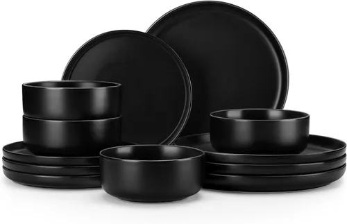 Miniatura 12 de MALACASA Juego de platos y cuencos, juego de vajilla de porcelana moderna de 24 piezas para 6 personas, vajilla de cerámica blanca para cocina