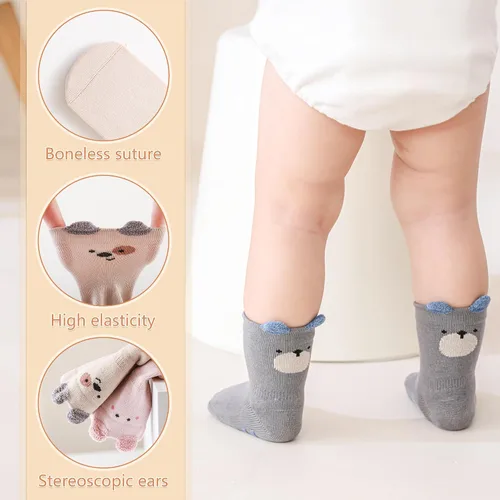 Miniatura 3 de Adorable diseño de animales de dibujos animados calcetines de algodón antideslizantes para bebés, 5 pares de calcetines antideslizantes para niños