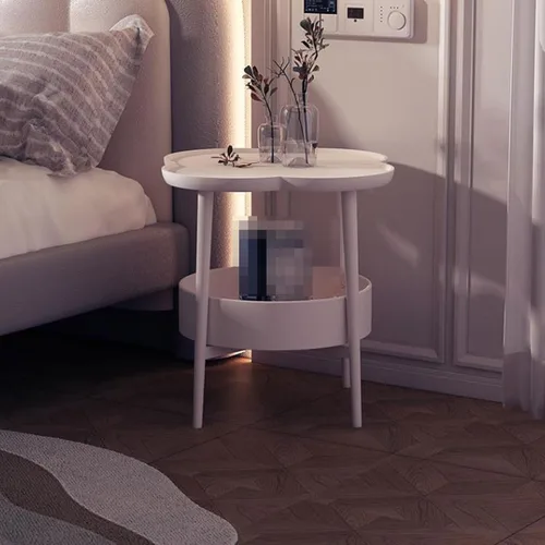 Miniatura 3 de Mesa auxiliar para sala de estar, mesa auxiliar pequeña en forma de flor, mesita de noche, mesa auxiliar para sofá, mesa auxiliar con cesta de Blanco