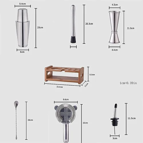 Kit de bartending con soporte, juego de barra duradera y antioxidante, juego de coctelera para mezcla de bebidas de Martini, kit de coctelería