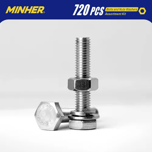 Miniatura 6 de MINHER Kit surtido de 720 tornillos y tuercas M4 M5 M6, acero inoxidable 304 (18-8), tornillos hexagonales tuercas y arandelas, incluye 15 tamaños