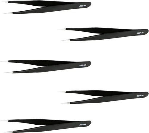 Aoje-Link ESD-10 - Pinzas profesionales con tecnología de precisión antiestática, punta recta no magnética, revestimiento de plástico de acero
