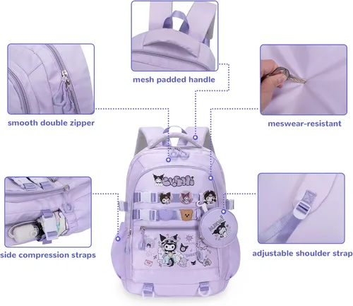 Miniatura 5 de Roffatide Mochila de anime con bonitos pasadores, mochila antirrobo para portátil, mochila de viaje, senderismo, mochila para nuevos regalos