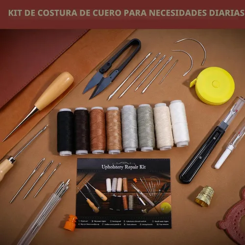 Miniatura 4 de BAGERLA Kit de costura de reparación de tapicería, kit de costura resistente con herramientas de punzón, desgarrador de costura, agujas de costura a