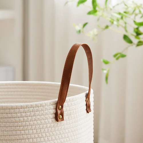 Miniatura 3 de VIPOSCO Cesta Alta para Ropa Sucia, Cesto Grande para Ropa Sucia con Mango de Cuero, Cesta de Almacenamiento de Cuerda Tejida para Manta, Juguete