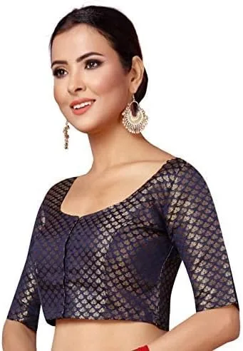 Miniatura 2 de Indian Hawker Blusa para mujer de Bollywood con brocado de poliéster, estilo sari y mangas coderas