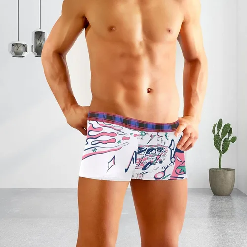 Miniatura 6 de Lorvies Boxer Briefs Retro Hippie Car Love Bus Mini Van Sun Yin Yang Alien Men Underwear Short Leg Polyester Spandex