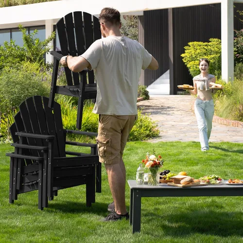 Miniatura 7 de nevilewood Sillas Adirondack Compactas Apilables, 26.3" de Ancho Sillas de Patio de Exterior de HDPE - Diseño Duradero que Ahorra Espacio para Negro
