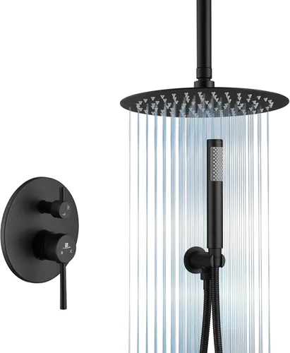 Mezclador de lluvia de baño de 10 pulgadas, conjunto combinado de ducha montado en celda de lluvia, sistema de cabezal de ducha con acabado negro