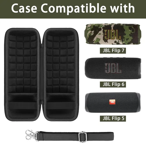 Miniatura 2 de co2CREA Funda de viaje rígida de repuesto para JBL Flip 7 Flip 6 FLIP 5 Altavoz Bluetooth portátil impermeable (funda de camuflaje negro)
