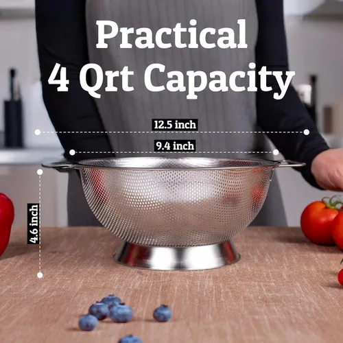 Miniatura 4 de PriorityChef Premium - Colador de acero inoxidable de 4 cuartos para cocina, colador duradero para arroz y pasta con asa, resistente al óxido y apto