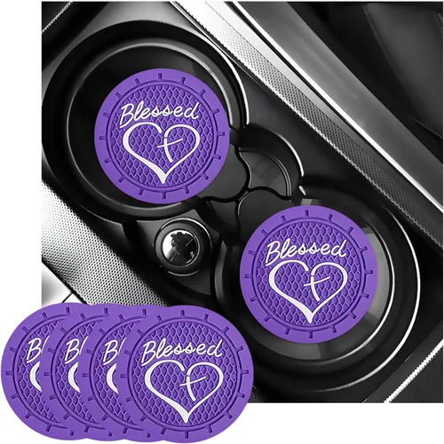 Miniatura 11 de KVAEY 2 PCS Posavasos para Portavasos de Coche, 2.76 Pulgadas Alfombrillas Antideslizantes para Bebidas del Vehículo con Linda Cruz Bendita