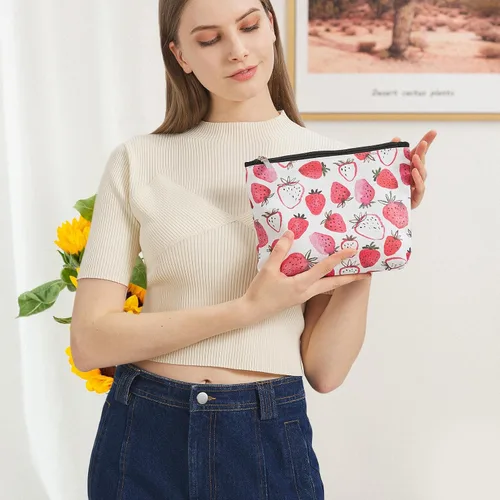 Miniatura 2 de TeeYee Bolsa de maquillaje de lona para mujer con cremallera, bolsa de gran capacidad, bolsa de aseo de viaje, bolsa de almacenamiento, organizador