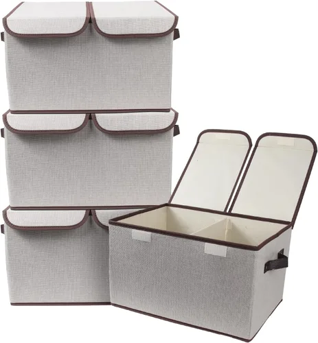Miniatura 9 de Caja de almacenamiento plegable de tela, 16.5 x 11.8 x 9.8 pulgadas (largo x ancho x alto), con doble tapa y divisores, organizador grande