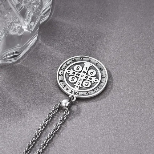 Miniatura 35 de Odinstone Collar de plata de ley 925 con medalla de San Miguel/San Cristóbal/San Benito/Crucifijo de Jesús/San Uriel/Arcángel Rafael para hombres