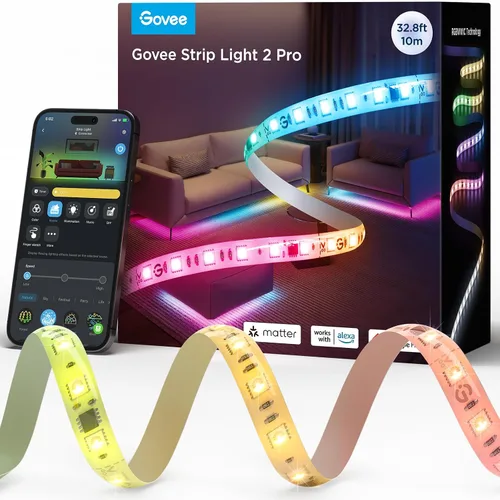 Miniatura 9 de Govee RGBWWIC - Tira de luz 2 Pro con materia, tira de luces LED inteligentes de 6.56 pies compatible con Alexa y Google Assistant, luces LED que
