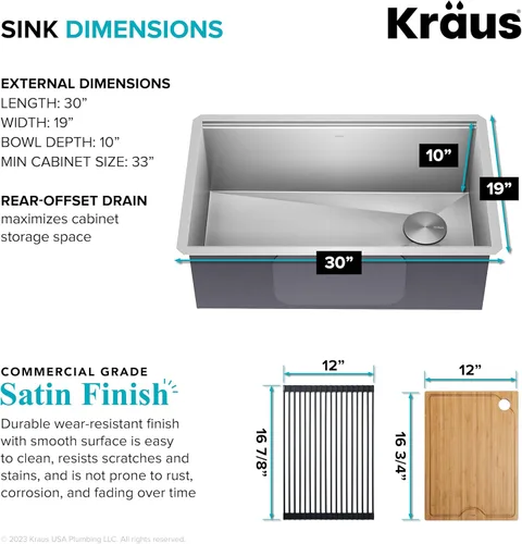 Miniatura 4 de KRAUS Kore KWU110-30 - Fregadero de cocina con estación de trabajo, 30 pulgadas, montaje empotrado, cuenco individual, de acero inoxidable