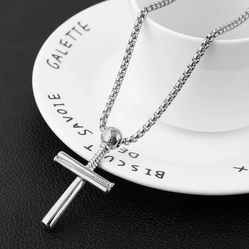 Miniatura 3 de HZMAN - Collar con colgante de cruz de atletas de acero inoxidable para béisbol y béisbol, tamaño grande y pequeño