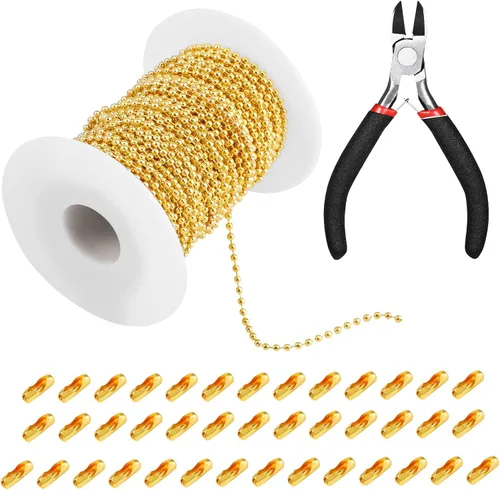 Miniatura 10 de Mudder Cadenas de collar de bolas de 65 pies, rollo de cadena de eslabones de cuentas de 0.157 pulgadas con 40 conectores de bola y alicates